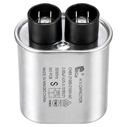 Microwave High Voltage Capacitor 0.85 uF 2100VAC, Non-PCB, 3+3 Terminal 1/4-Inch Quick Connect Tabs for High Voltage Circuit Replacement