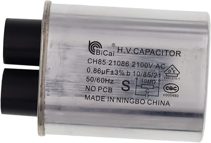 WB27X10240 Microwave Capacitor Replacement, 2100V 0.86 uF, 2+2 Terminals, 1/4 Inch Standard Connectors for Compatible Microwave Ovens