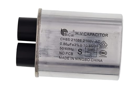 CH85 Household Microwave High Voltage Capacitor, 21086, 0.86 uF, 2100V AC, 50/60Hz, 1/4-Inch Terminals, 2+2 Tab Configuration, No PCB