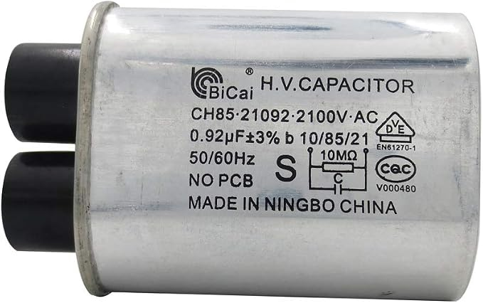 CH85 Microwave High Voltage Capacitor, 0.92 uF MFD 2100V AC, 50/60Hz, 10/85/21, 4.8mm Terminals, 10M Ohm Internal Resistor, No PCB