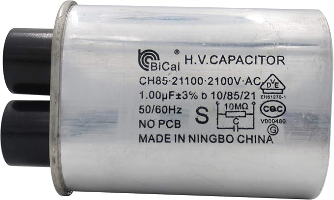 0CZZW1H004B Microwave High Voltage Capacitor, CH85, 1.00 uF, 2100 V AC, Plus or Minus 3 Percent, 3/16 Inch Pins, No PCB
