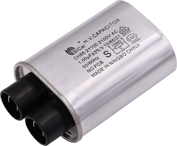 Microwave Oven High Voltage Capacitor, 1.00 uF 2100 V, 2+2 Terminals, 1/4 in Connect Pins, Replacement Part