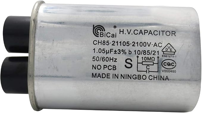 CQC & VDE Universal Household Microwave High Voltage Capacitor 1.05 uF CH85 21105 2100V AC H.V. Capacitor 10/85/21 50/60Hz NO PCB, VDE EN61270-1(3/16 pin)