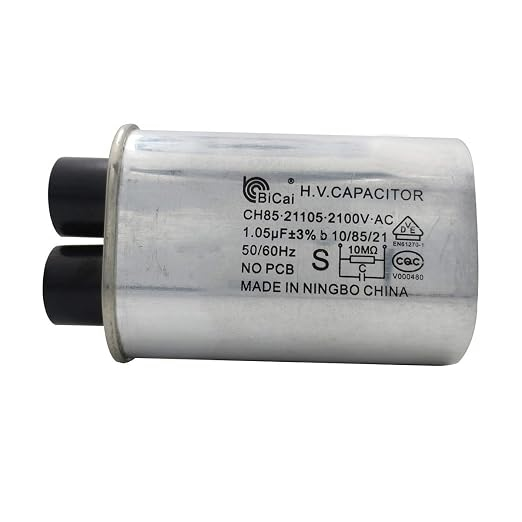 CH85 Microwave High Voltage Capacitor, 1.05 µF 2100 VAC 50/60 Hz, CQC & VDE Certified, EN61270-1, 6.35 x 0.8 mm Terminals, No PCB, Replacement for GE WB27X10701