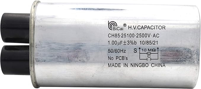 CH85 Microwave Oven High Voltage Capacitor, 1.00 uF MFD, 2500 VAC 50/60 Hz, ±3% Tolerance, 6 x 0.7 mm 3+3 Terminals, Internal 10MΩ Discharge Resistor